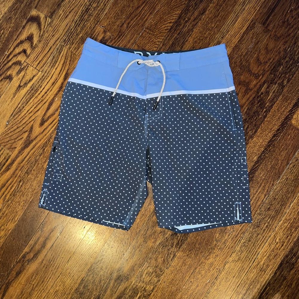BYLT Boardshorts Swim Trunks in Blue and Black with Polka Dots